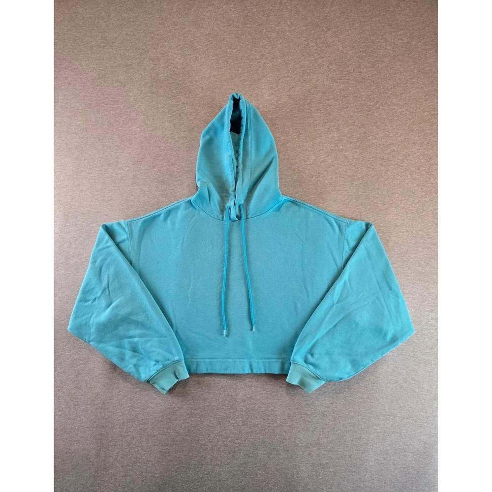 Alo Yoga Bae Hoodie Womens Large Aqua Cropped Athleisure Oversized Pullover
